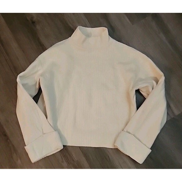 Zara Sweater Womens Small Beige Mock-Neck Long Sleeve Cropped Top - Picture 8 of 8